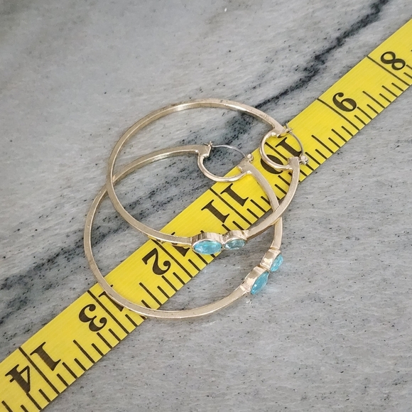 Gold-Tone Hoop Earrings with Aquamarine Accents - Picture 5 of 5